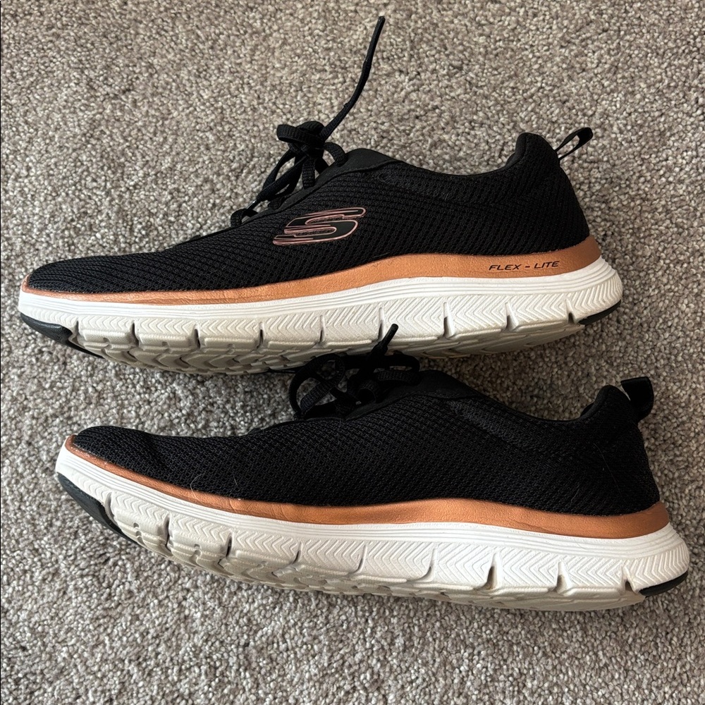Skechers Black Mesh Sneakers with Rose Gold Trim Women 7.5 - Picture 3 of 4